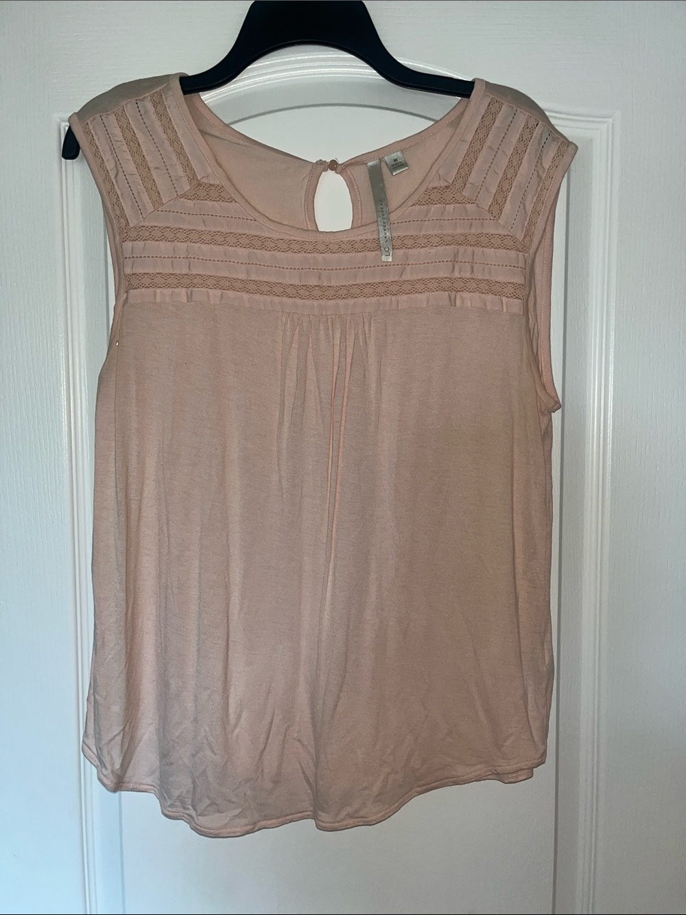 LC Lauren Conrad Blush Pink Sleeveless Crochet Yoke Top